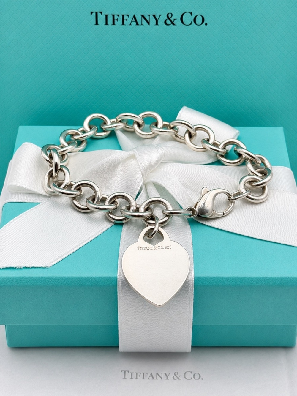 Tiffany & Co. Heart Tag Charm Bracelet Sterling Silver 925 Gift Box & Pouch - Picture 8 of 10